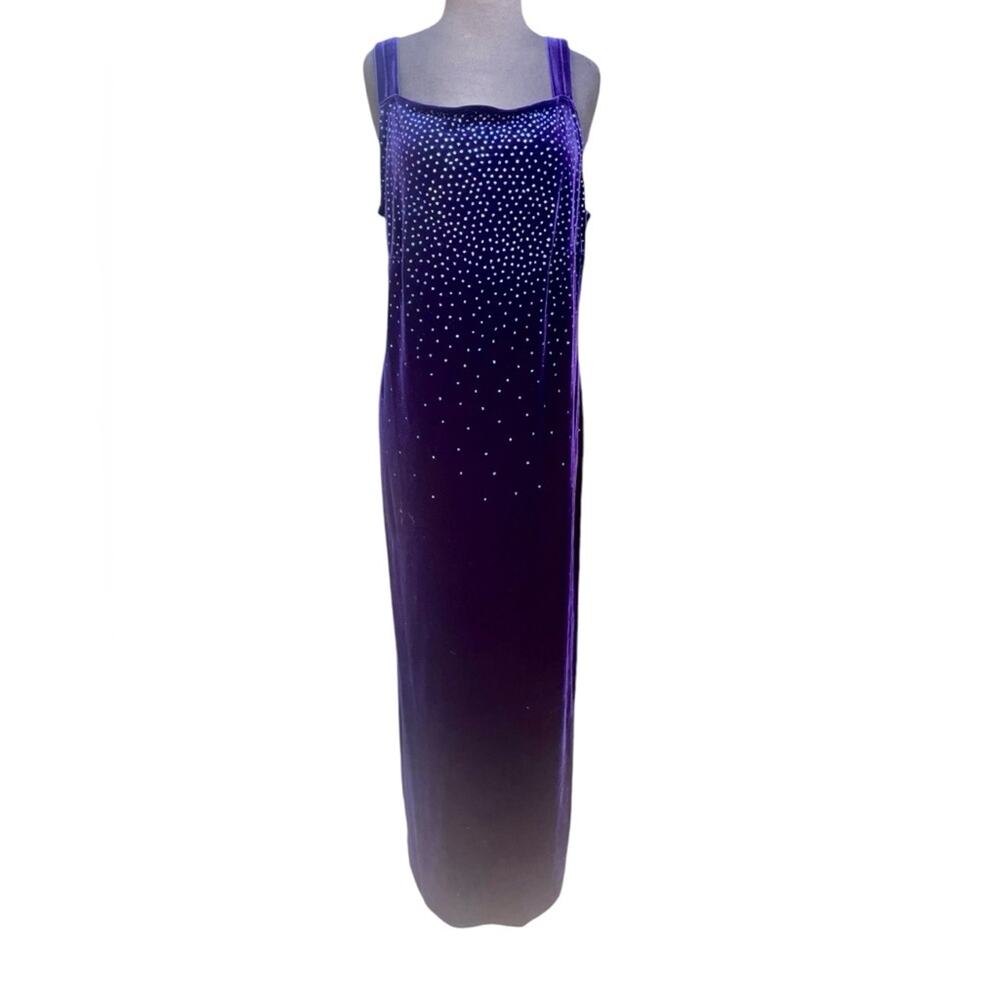 Vtg 90s Purple Stretch Velvet Glitter Fairy Glam Whimsigoth Maxi Party Dress 18 - Picture 4 of 8